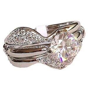 Silver Wedding Ring Set Size 10 Vintage Style Cubic Zirconia Rhodium Plated